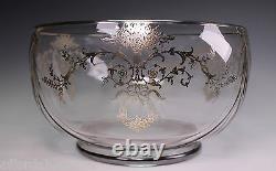 Duncan Miller Glass Punch Bowl with Silver Floral Wreath Overlay