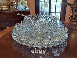 Duncan Miller Hobnail bubble 15 pc punch bowl set underplate 12 cups ladle bowl