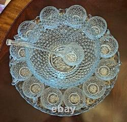 Duncan Miller Hobnail bubble 15 pc punch bowl set underplate 12 cups ladle bowl