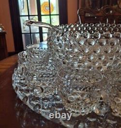 Duncan Miller Hobnail bubble 15 pc punch bowl set underplate 12 cups ladle bowl