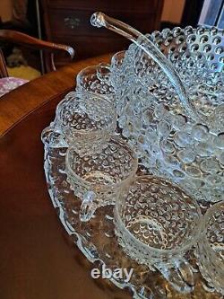 Duncan Miller Hobnail bubble 15 pc punch bowl set underplate 12 cups ladle bowl