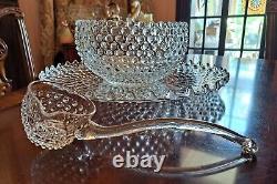 Duncan Miller Hobnail bubble 15 pc punch bowl set underplate 12 cups ladle bowl