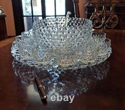 Duncan Miller Hobnail bubble 15 pc punch bowl set underplate 12 cups ladle bowl