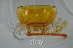 Duncan Miller No 901 Amber Punch Bowl Amber & Clear Ladle & 12 Cups