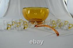 Duncan Miller No 901 Amber Punch Bowl Amber & Clear Ladle & 12 Cups