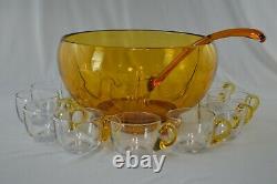 Duncan Miller No 901 Amber Punch Bowl Amber & Clear Ladle & 12 Cups