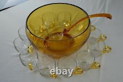 Duncan Miller No 901 Amber Punch Bowl Amber & Clear Ladle & 12 Cups