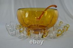 Duncan Miller No 901 Amber Punch Bowl Amber & Clear Ladle & 12 Cups