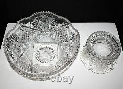 Duncan & Miller Pressed Cut Glass Punch Bowl Set with Pedestal and 6 Cups