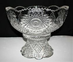 Duncan & Miller Pressed Cut Glass Punch Bowl Set with Pedestal and 6 Cups