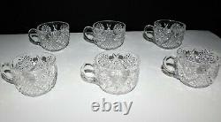 Duncan & Miller Pressed Cut Glass Punch Bowl Set with Pedestal and 6 Cups