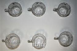 Duncan & Miller Pressed Cut Glass Punch Bowl Set with Pedestal and 6 Cups