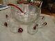 Duncan Miller Red Trimmed Caribbean Punch Bowl, Ladle and 10 Punch Cups