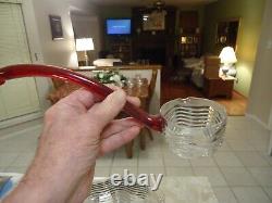 Duncan Miller Red Trimmed Caribbean Punch Bowl, Ladle and 10 Punch Cups