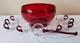 Duncan Miller Ruby Red Glass Punch Bowl Set With 8 Handled Cups & Glass Ladle