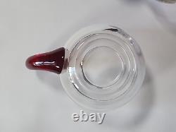 Duncan Miller Ruby Red Glass Punch Bowl Set With 8 Handled Cups & Glass Ladle