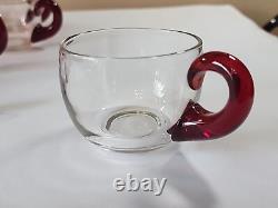 Duncan Miller Ruby Red Glass Punch Bowl Set With 8 Handled Cups & Glass Ladle