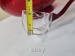 Duncan Miller Ruby Red Glass Punch Bowl Set With 8 Handled Cups & Glass Ladle