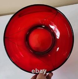 Duncan Miller Ruby Red Glass Punch Bowl Set With 8 Handled Cups & Glass Ladle