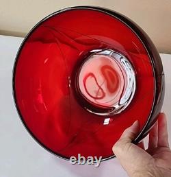 Duncan Miller Ruby Red Glass Punch Bowl Set With 8 Handled Cups & Glass Ladle