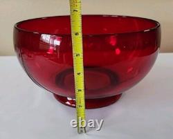 Duncan Miller Ruby Red Glass Punch Bowl Set With 8 Handled Cups & Glass Ladle