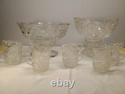 EAPG Cambridge Glass Crystal Punch Bowl Sawtooth Stars Diamonds