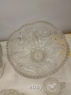 EAPG Cambridge Glass Crystal Punch Bowl Sawtooth Stars Diamonds