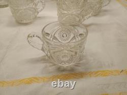 EAPG Cambridge Glass Crystal Punch Bowl Sawtooth Stars Diamonds