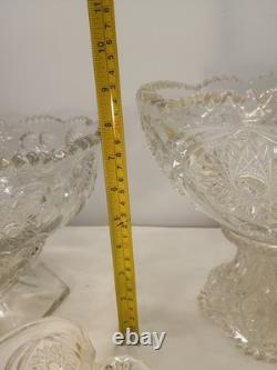EAPG Cambridge Glass Crystal Punch Bowl Sawtooth Stars Diamonds