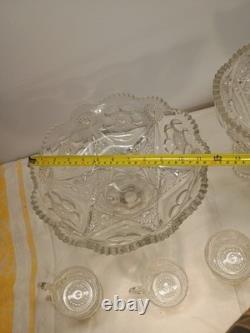 EAPG Cambridge Glass Crystal Punch Bowl Sawtooth Stars Diamonds
