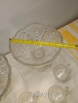 EAPG Cambridge Glass Crystal Punch Bowl Sawtooth Stars Diamonds
