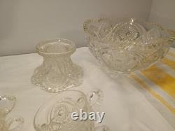 EAPG Cambridge Glass Crystal Punch Bowl Sawtooth Stars Diamonds