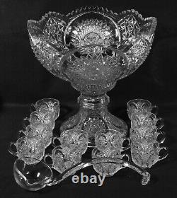 EAPG Duncan Miller Homestead Punch Bowl, Stand, Ladle, 12 Cups