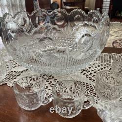 EAPG Glass MANHATTAN Punch Bowl Bulls Eye Tiffin Franciscan 13 3/8 x 8 Cups