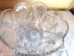EAPG Heisey Pinwheel & Fan Heavy Crystal Pressed Glass Bowl Punch 14.5
