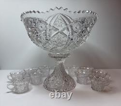 EAPG Imperial 404 Hobstar Arches Punch Bowl w 11 Cambridge Inverted Feather Cups