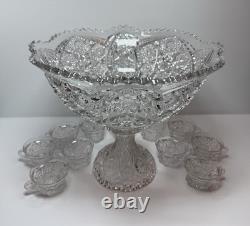 EAPG Imperial 404 Hobstar Arches Punch Bowl w 11 Cambridge Inverted Feather Cups