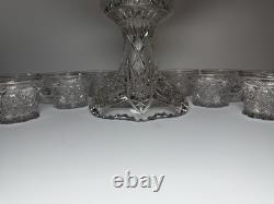 EAPG Imperial 404 Hobstar Arches Punch Bowl w 11 Cambridge Inverted Feather Cups