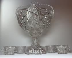 EAPG Imperial 404 Hobstar Arches Punch Bowl w 11 Cambridge Inverted Feather Cups