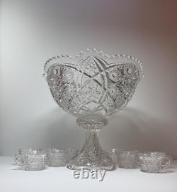 EAPG Imperial 404 Hobstar Arches Punch Bowl w 11 Cambridge Inverted Feather Cups