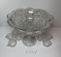 EAPG Imperial 404 Hobstar Arches Punch Bowl w 11 Cambridge Inverted Feather Cups