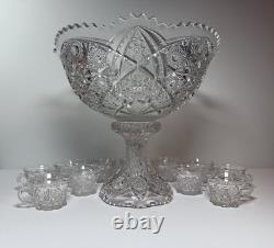EAPG Imperial 404 Hobstar Arches Punch Bowl w 11 Cambridge Inverted Feather Cups