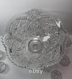 EAPG Imperial 404 Hobstar Arches Punch Bowl w 11 Cambridge Inverted Feather Cups