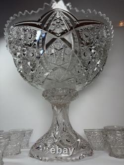EAPG Imperial 404 Hobstar Arches Punch Bowl w 11 Cambridge Inverted Feather Cups
