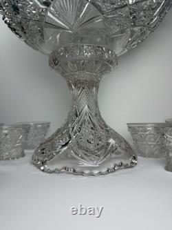 EAPG Imperial 404 Hobstar Arches Punch Bowl w 11 Cambridge Inverted Feather Cups