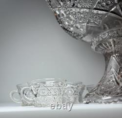 EAPG Imperial 404 Hobstar Arches Punch Bowl w 11 Cambridge Inverted Feather Cups