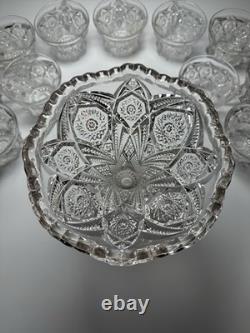 EAPG Imperial 404 Hobstar Arches Punch Bowl w 11 Cambridge Inverted Feather Cups