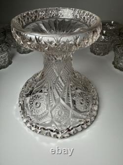 EAPG Imperial 404 Hobstar Arches Punch Bowl w 11 Cambridge Inverted Feather Cups