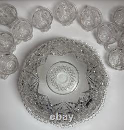 EAPG Imperial 404 Hobstar Arches Punch Bowl w 11 Cambridge Inverted Feather Cups