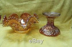 EAPG Imperial Irridescent Amber Carnival Glass Punch Bowl and Stand